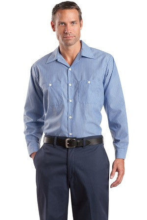 Red Kap - Long Sleeve Striped Industrial Work Shirt.  CS10 Blue/white