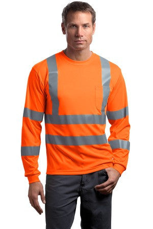 CornerStone - ANSI 107 Class 3 Long Sleeve Snag-Resistant Reflective T-Shirt. CS409 Safety orange