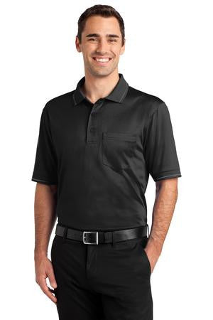 CornerStone Select Snag-Proof Tipped Pocket Polo. CS415 Black/ Smoke Grey