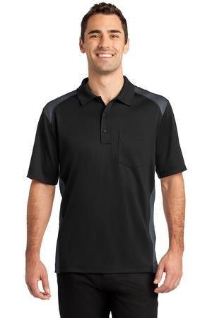 CornerStone Select Snag-Proof Two Way Colorblock Pocket Polo. CS416 Black/ charcoal