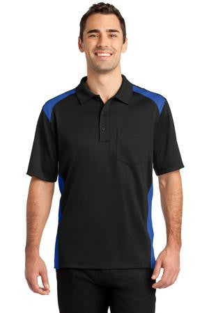 CornerStone Select Snag-Proof Two Way Colorblock Pocket Polo. CS416 Black/ royal