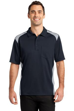 CornerStone Select Snag-Proof Two Way Colorblock Pocket Polo. CS416 Dark Navy/ Light Grey