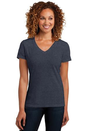 District Made Ladies Perfect Blend V-Neck Tee. DM1190L Heathered navy
