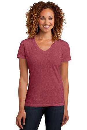 District Made Ladies Perfect Blend V-Neck Tee. DM1190L Heathered red