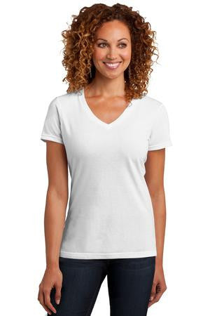 District Made Ladies Perfect Blend V-Neck Tee. DM1190L White