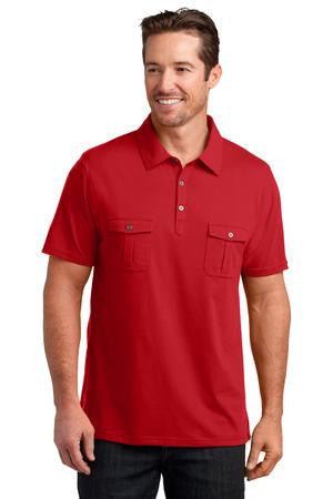 District Made Mens Jersey Double Pocket Polo. DM333 Classic red