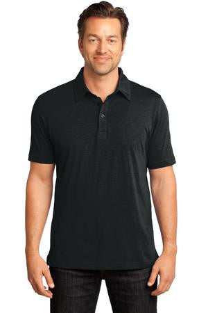District Made - Mens Slub Polo. DM350 Jet black