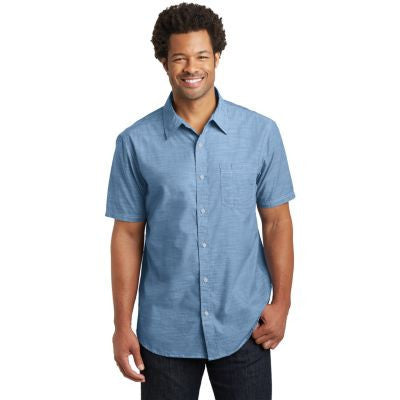District Made Mens Short Sleeve Washed Woven Shirt. DM3810 Light Blue