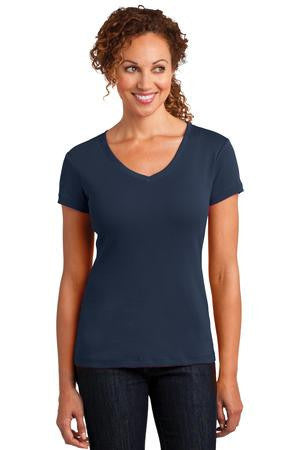 District Made Ladies Mini Rib V-Neck Tee. DM401 New navy