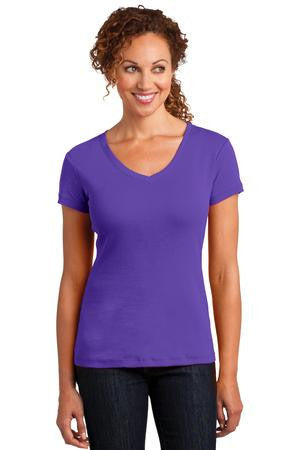 District Made Ladies Mini Rib V-Neck Tee. DM401 Purple