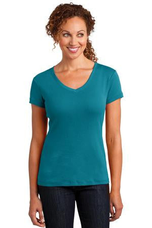 District Made Ladies Mini Rib V-Neck Tee. DM401 Teal