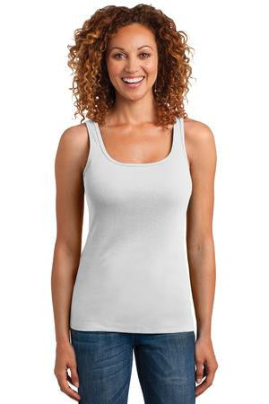 District Made Ladies Mini Rib Racerback Tank. DM403 White