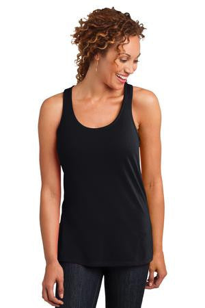 District Made Ladies Solid Gathered Racerback Tank. DM420 Black