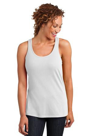 District Made Ladies Solid Gathered Racerback Tank. DM420 White