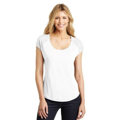 District Made Ladies 60/40 Bling Tee. DM424 White/ Silver