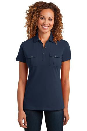 District Made Ladies Jersey Double Pocket Polo. DM433 New navy