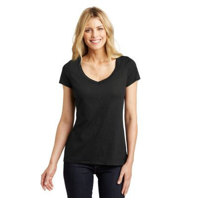 District Made Ladies Shimmer V-Neck Tee. DM456 Black