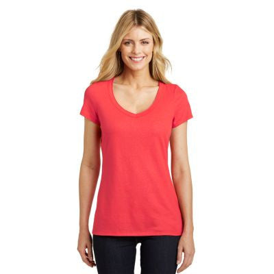 District Made Ladies Shimmer V-Neck Tee. DM456 Bright Coral