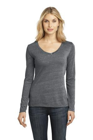 District Made - Ladies Textured Long Sleeve V-Neck with Button Detail. DM472 Charcoal
