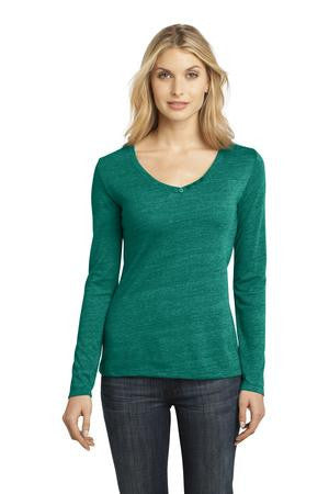 District Made - Ladies Textured Long Sleeve V-Neck with Button Detail. DM472 Evergreen