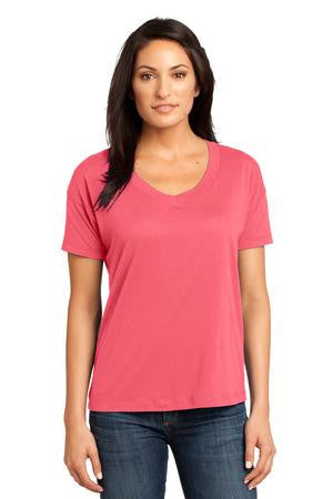District Made - Ladies Modal Blend Relaxed V-Neck Tee. DM480 Coral