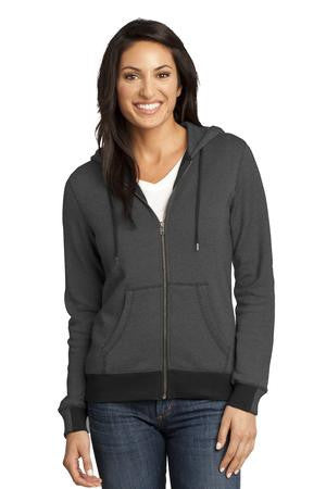District Made - Ladies Mini Stripe Full-Zip Hoodie DM490 Black/charcoal