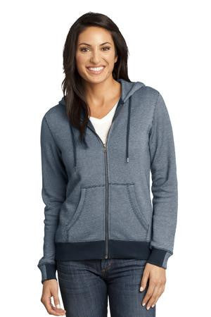 District Made - Ladies Mini Stripe Full-Zip Hoodie DM490 New navy/white