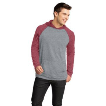 District - Young Mens 50/50 Raglan Hoodie. DT128 Heathered Deep Red/ Heathered Nickel