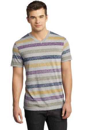 District - Young Mens Reverse Striped V-Neck Tee. DT129 Harvest stripe