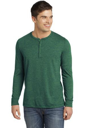 District - Young Mens Gravel 50/50 Long Sleeve Henley Tee. DT1401 Green gravel
