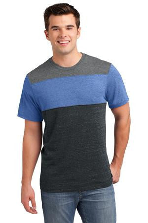 District Young Mens Tri-Blend Pieced Crewneck Tee. DT143 Grey Heather/ Maritime Heather/ Charcoal Heather