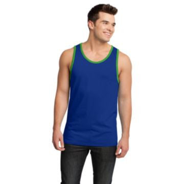 District - Young Mens Cotton Ringer Tank DT1500 Deep Royal/ Apple Green