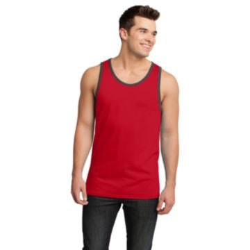 District - Young Mens Cotton Ringer Tank DT1500 New Red/ Charcoal