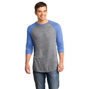 District - Young Mens Microburn 3/4-Sleeve Raglan Tee. DT162 Deep Royal/ Heathered Nickel
