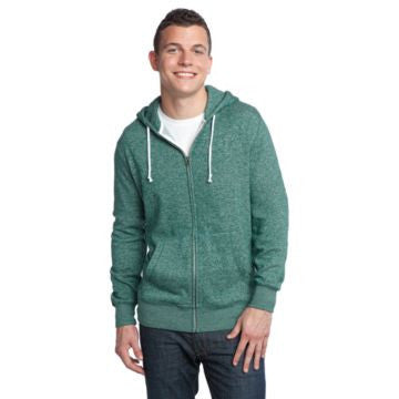District - Young Mens Marled Fleece Full-Zip Hoodie DT192 Marled Evergreen