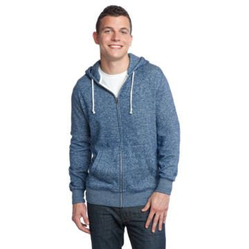 District - Young Mens Marled Fleece Full-Zip Hoodie DT192 Marled Storm Blue