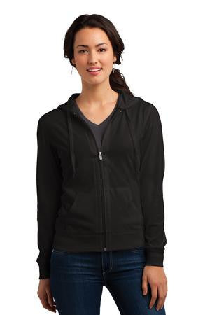District Juniors Lightweight Jersey Full-Zip Hoodie. DT2100 Black