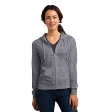 District Juniors Lightweight Jersey Full-Zip Hoodie. DT2100 Dark Heather Grey