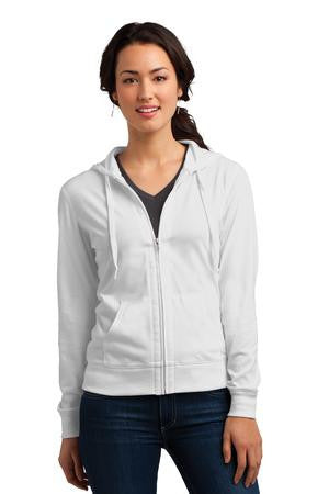 District Juniors Lightweight Jersey Full-Zip Hoodie. DT2100 White