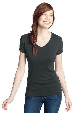 District - Juniors 1x1 Rib V-Neck Tee. DT234V Charcoal
