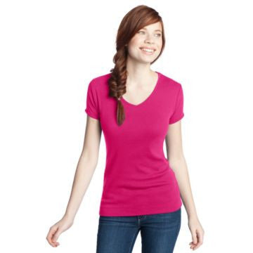 District - Juniors 1x1 Rib V-Neck Tee. DT234V Dark Fuchsia