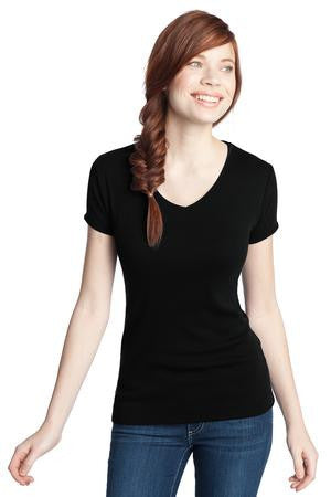 District - Juniors 1x1 Rib V-Neck Tee. DT234V Jet black