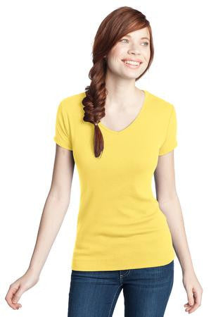 District - Juniors 1x1 Rib V-Neck Tee. DT234V Yellow