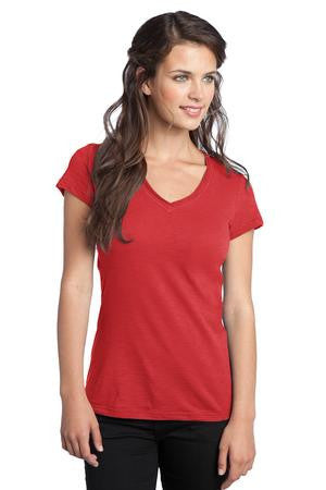 District Juniors Slub V-Neck Tee. DT240 Poppy red