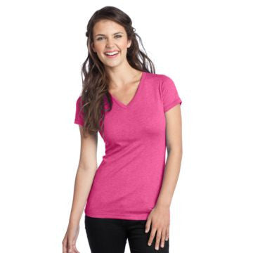 District Juniors Tri-Blend V-Neck Tee. DT242V Dark Fuchsia Heather