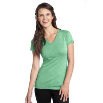 District Juniors Tri-Blend V-Neck Tee. DT242V Green Heather