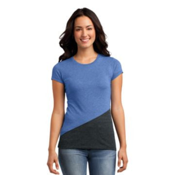 District Juniors Tri-Blend Pieced Crewneck Tee. DT243 Maritime Heather/ Charcoal Heather