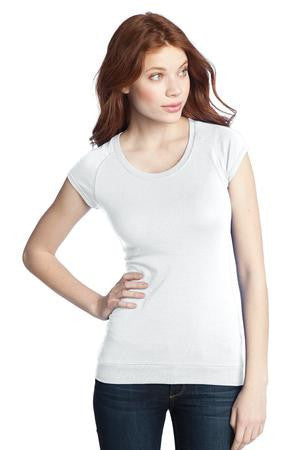 District - Juniors Cotton/Spandex Banded Raglan Tee. DT248 White