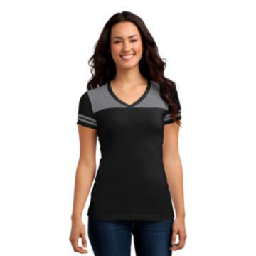 District Juniors Varsity V-Neck Tee. DT264 Black/ Heathered Nickel