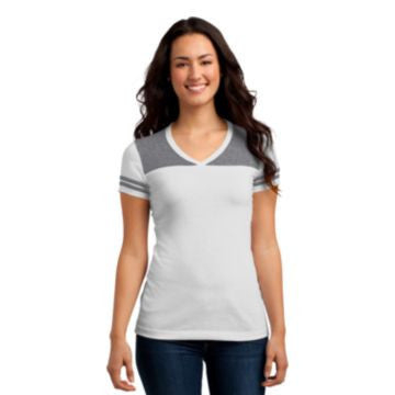 District Juniors Varsity V-Neck Tee. DT264 White/ Heathered Nickel